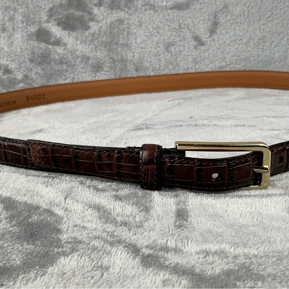 SAS‎ Belt XXL 40 Brown with Brass Buckle Made in USA Calfskin Croc Embossed Flaw